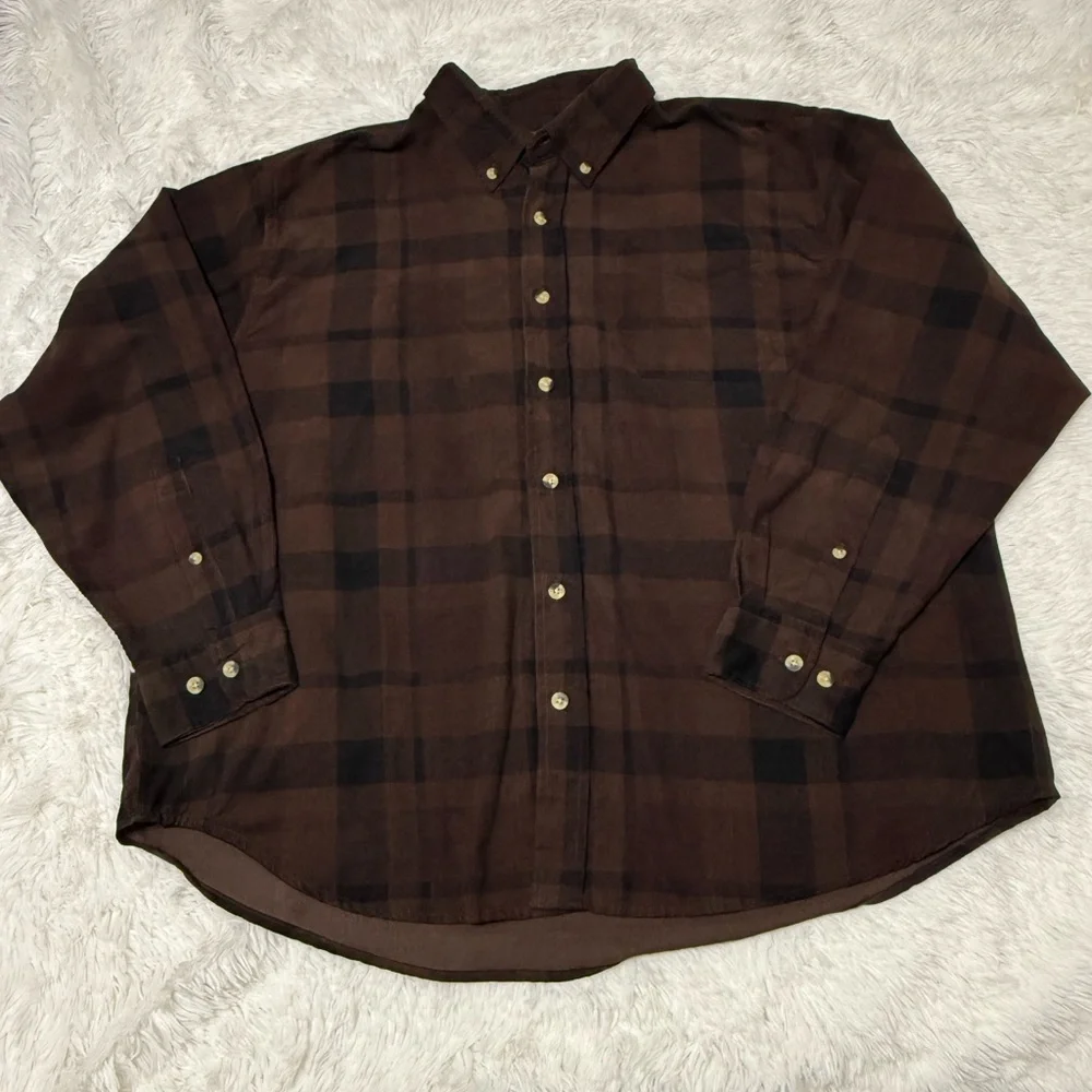 Woodland Trail NWT Plaid Corduroy Button Down Shirt Brown men’s Size XXL